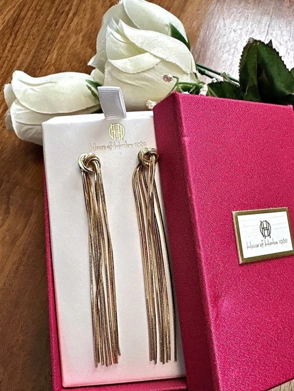 House of Harlow 1960 Long Gold Tassel Love Knot Earrings